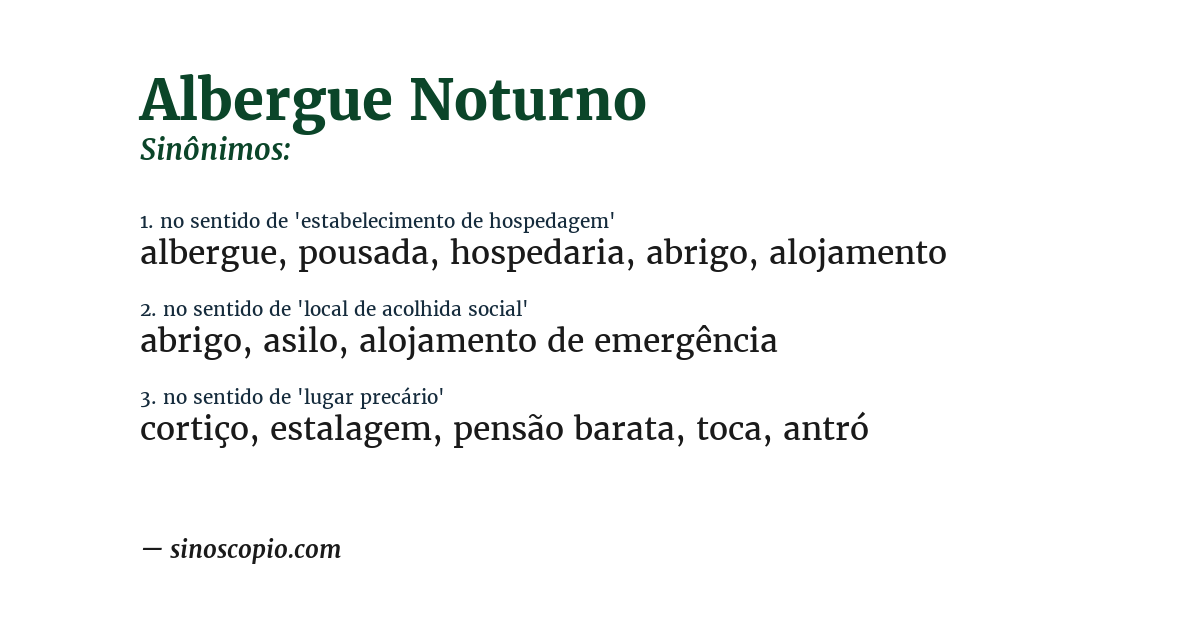 Sinônimo de albergue noturno