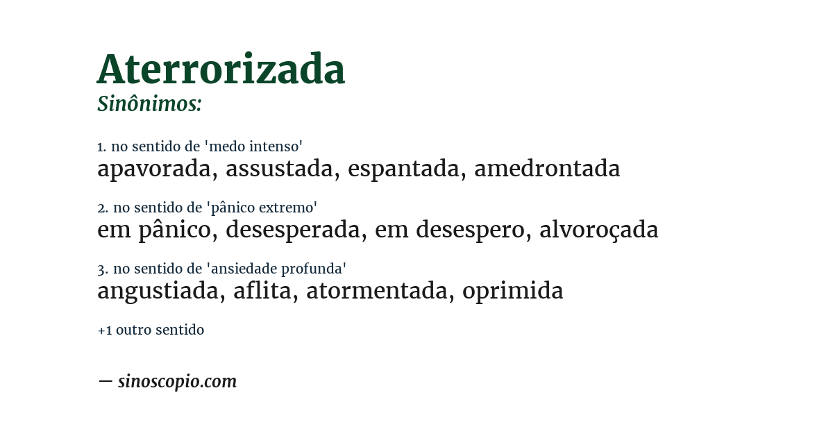 Sinônimo de aterrorizada