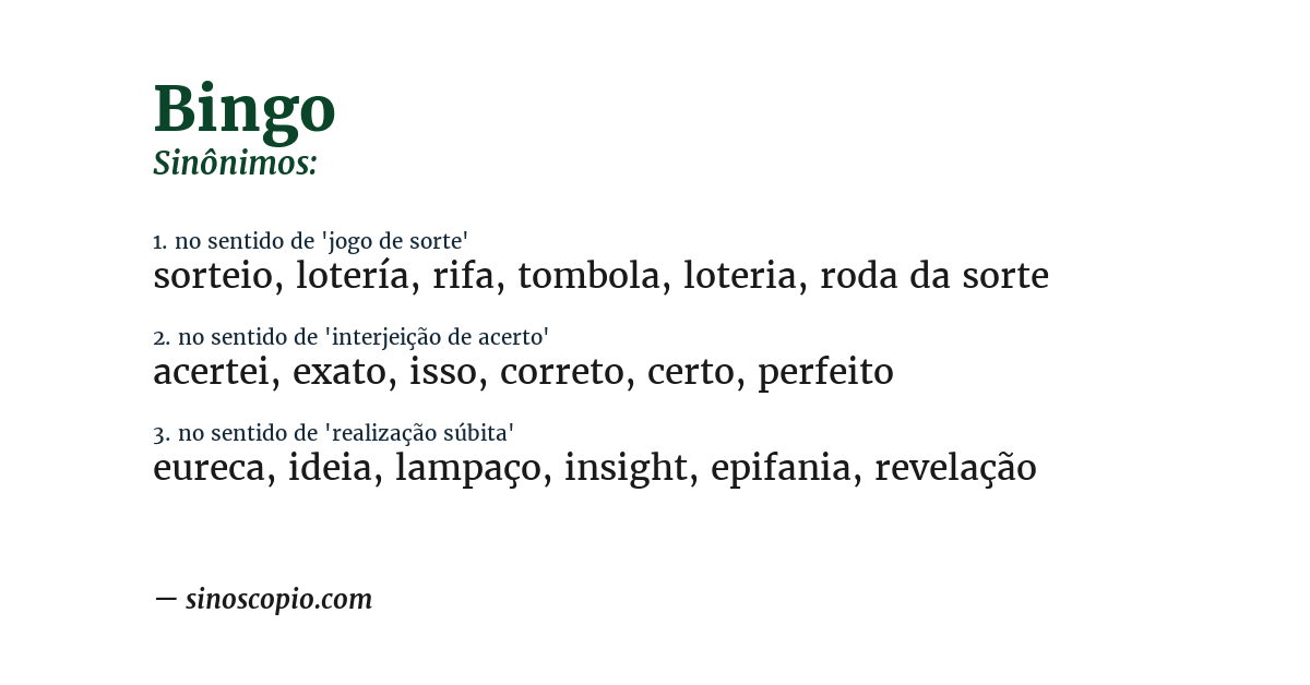 Sinônimo de bingo