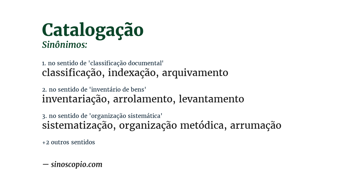 Sinônimo de catalogação