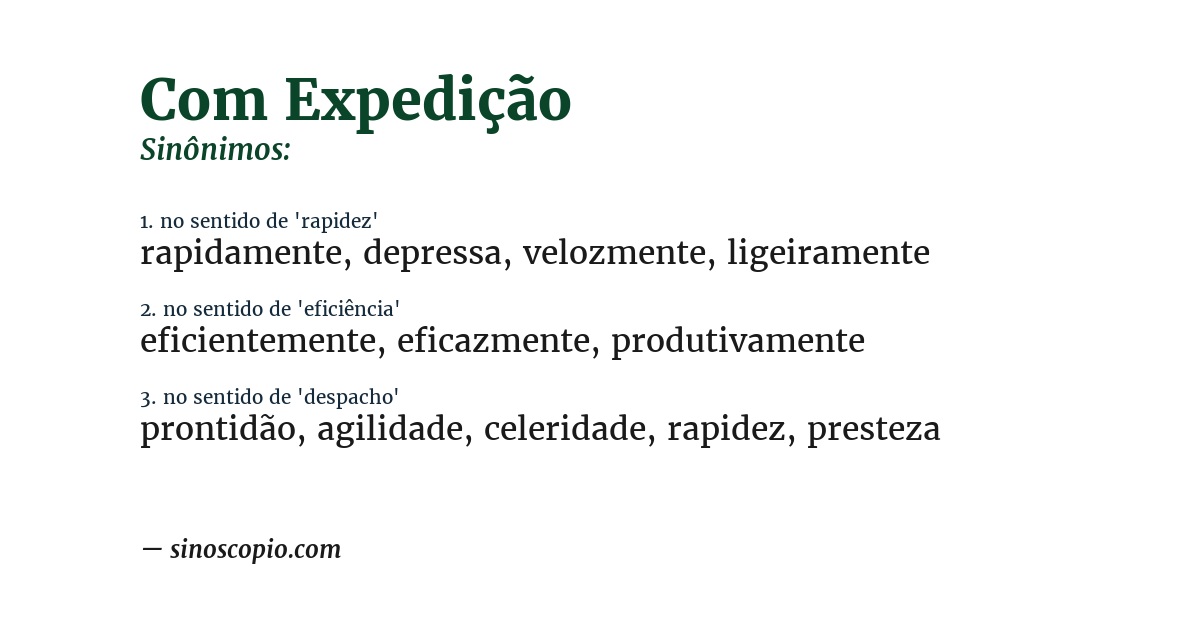 Sinônimo de com expedição