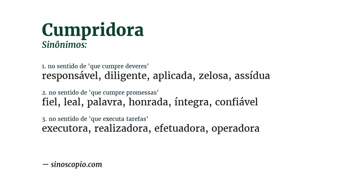 Sinônimo de cumpridora