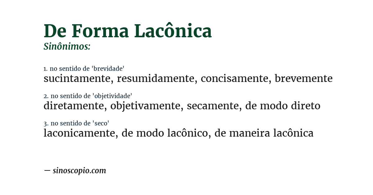 Sinônimo de de forma lacônica