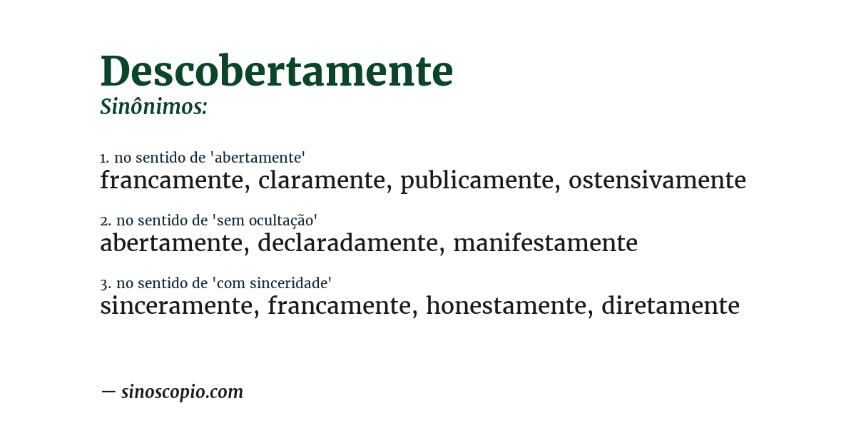 Sinônimo de descobertamente