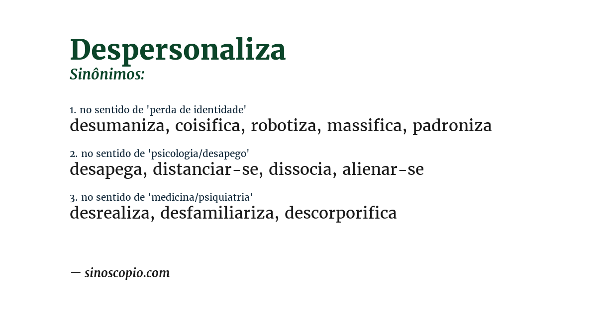 Sinônimo de despersonaliza