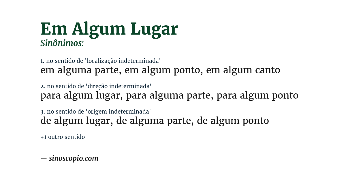Sinônimo de em algum lugar