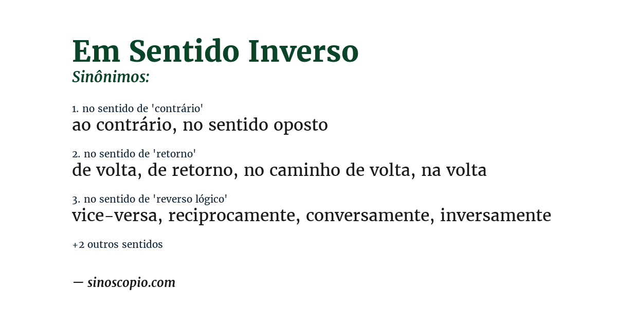 Sinônimo de em sentido inverso