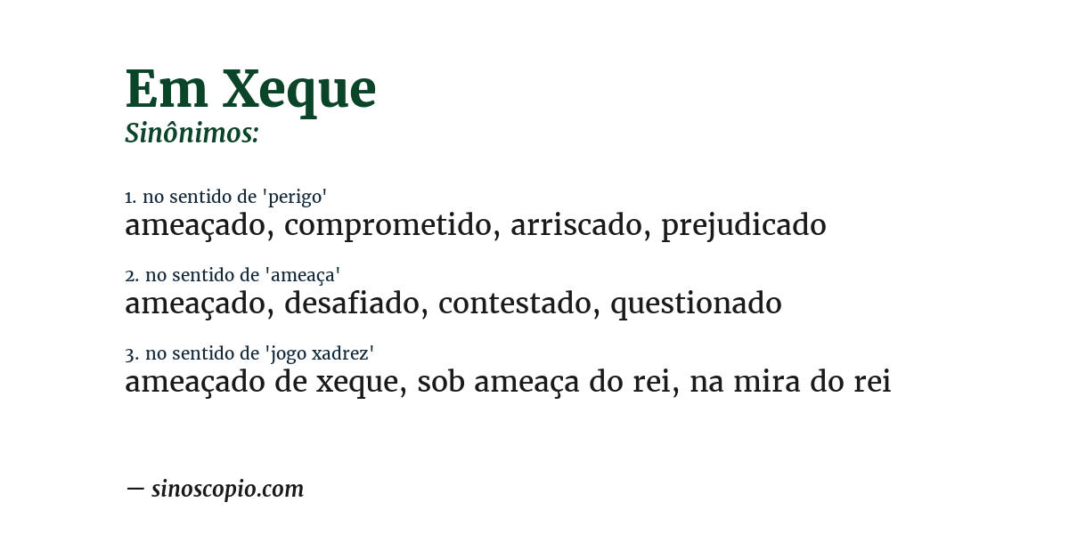 Sinônimo de em xeque