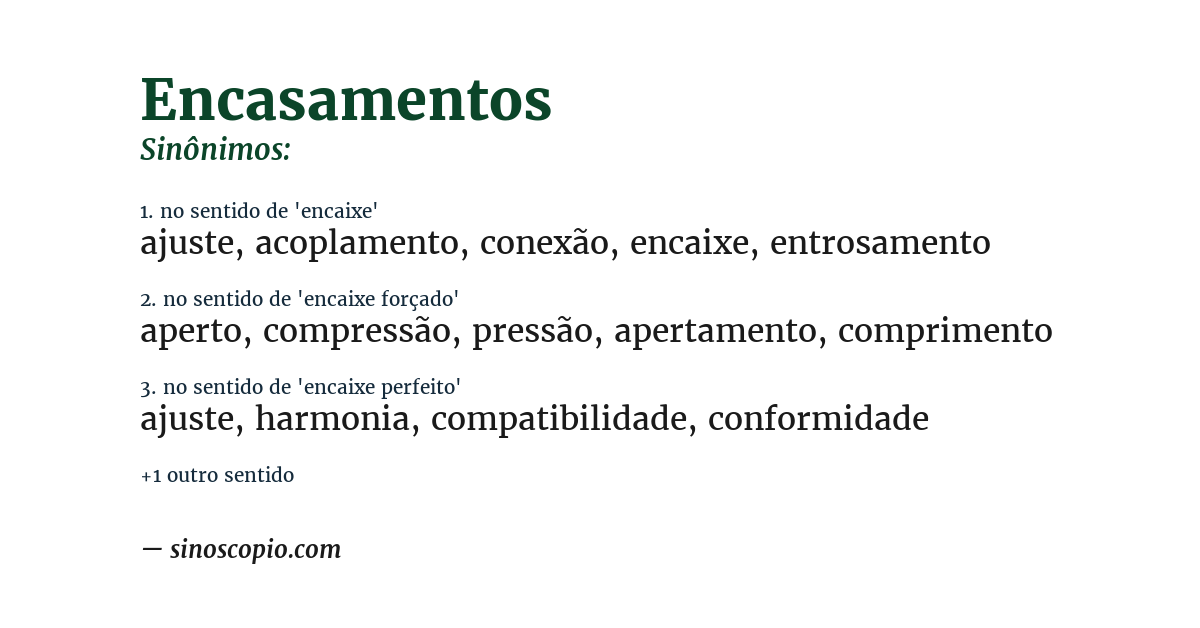 Sinônimo de encasamentos