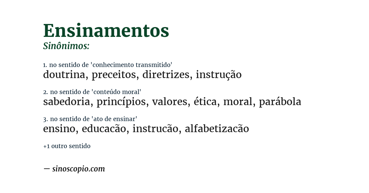 Sinônimo de ensinamentos
