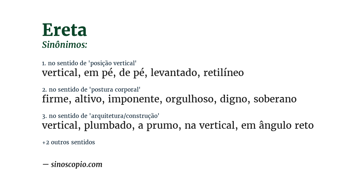 Sinônimo de ereta