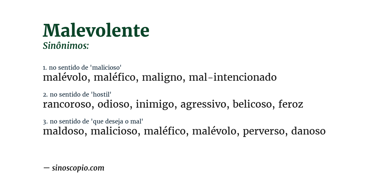 Sinônimo de malevolente