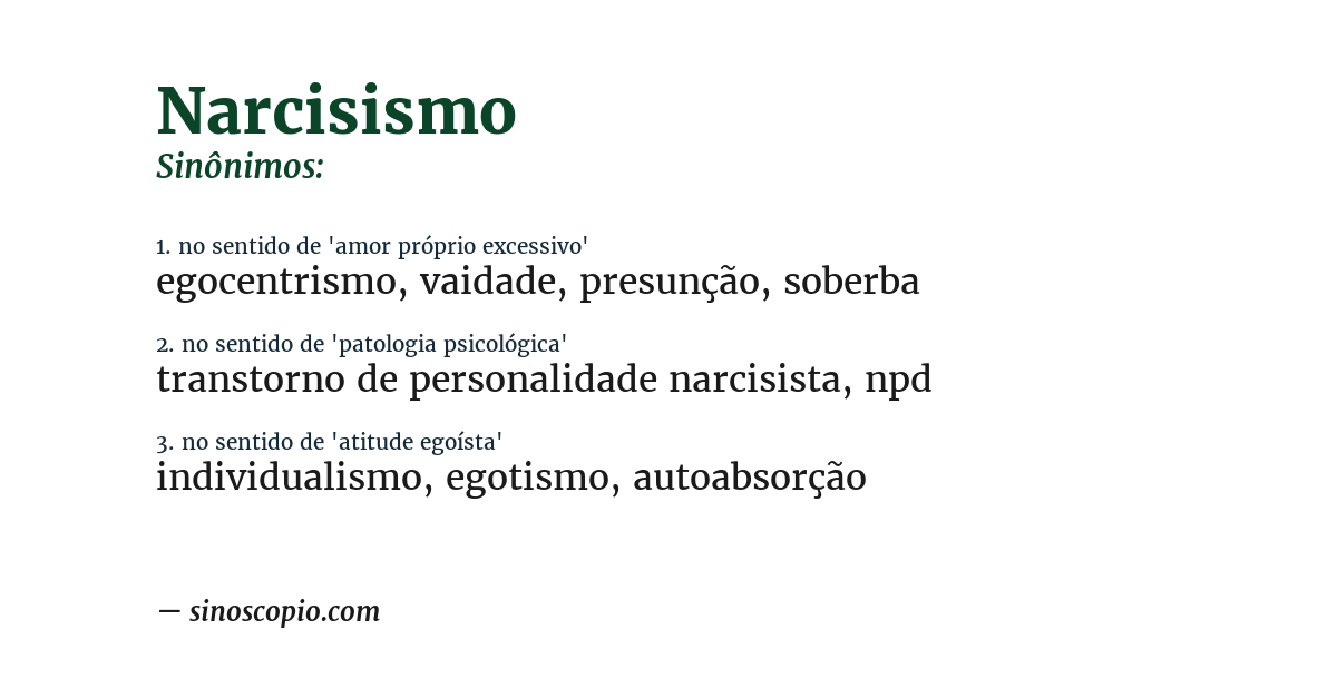 Sinônimo de narcisismo