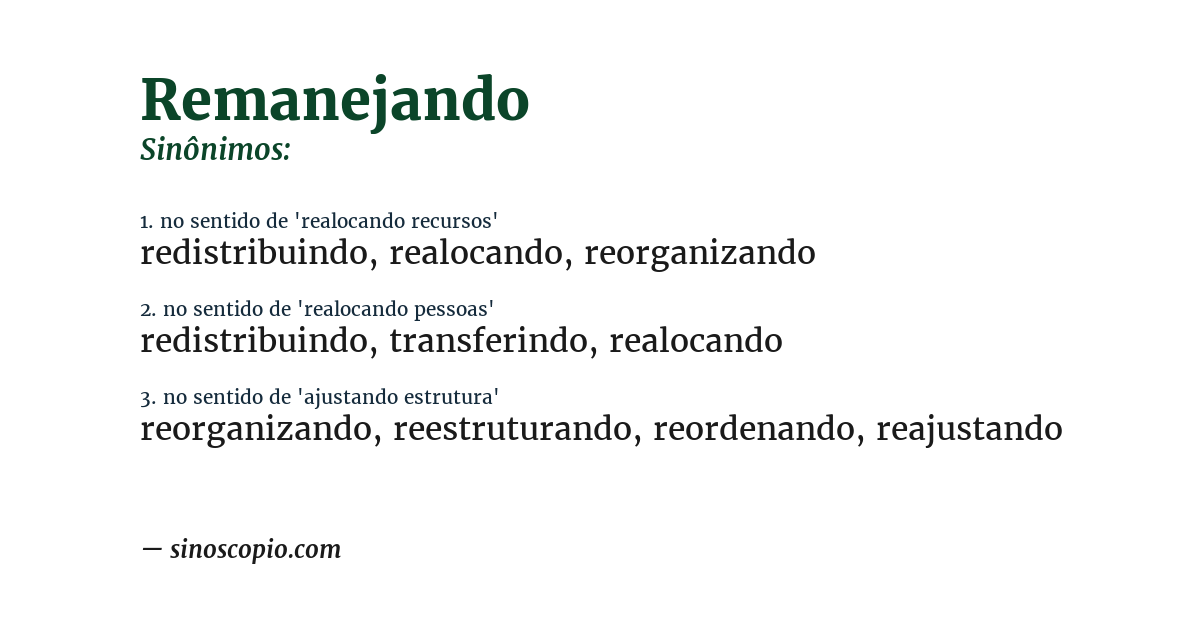Sinônimo de remanejando
