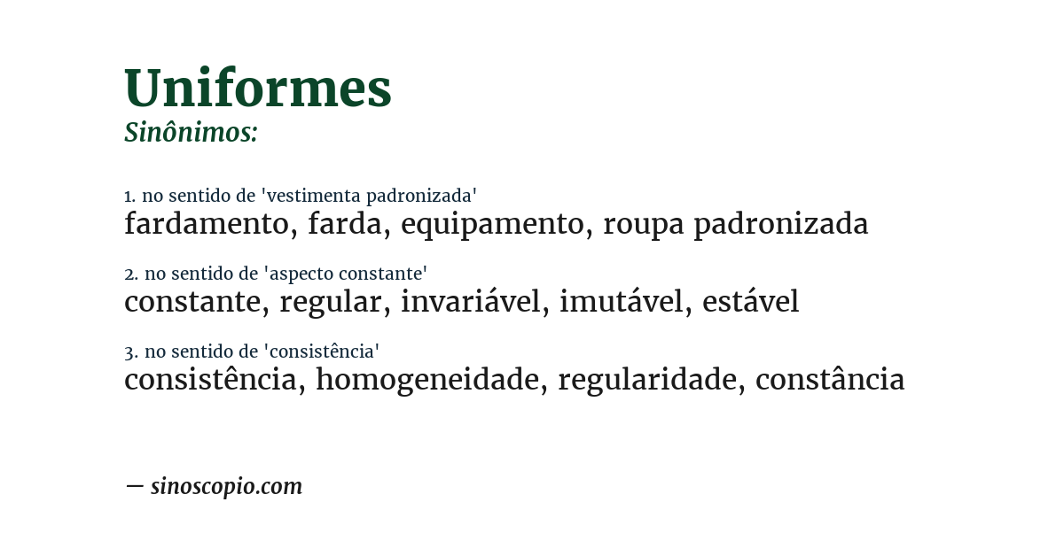 Sinônimo de uniformes