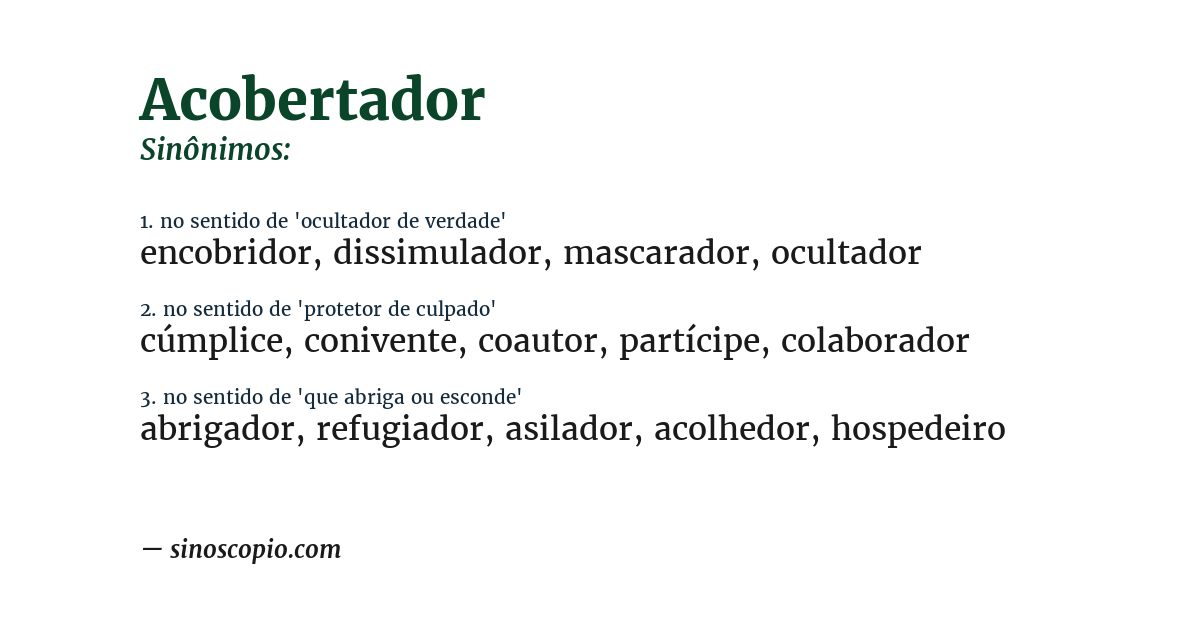 Sinônimo de acobertador