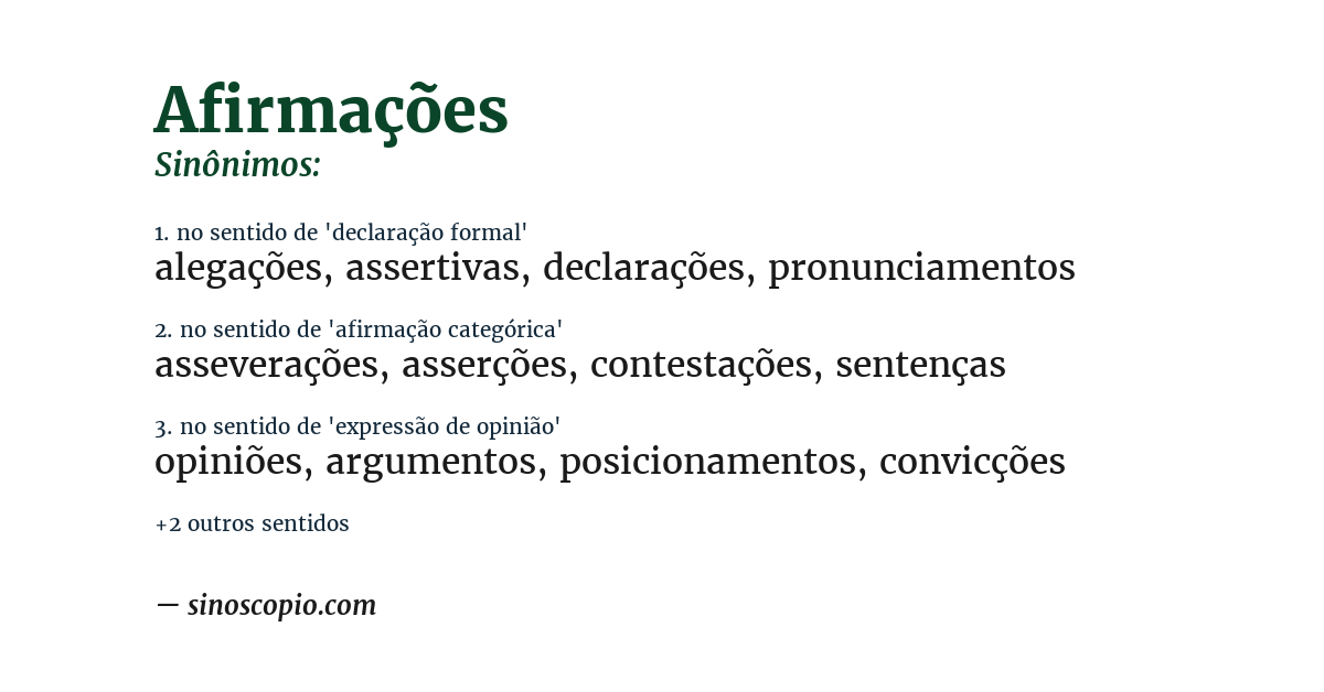 Sinônimo de afirmações