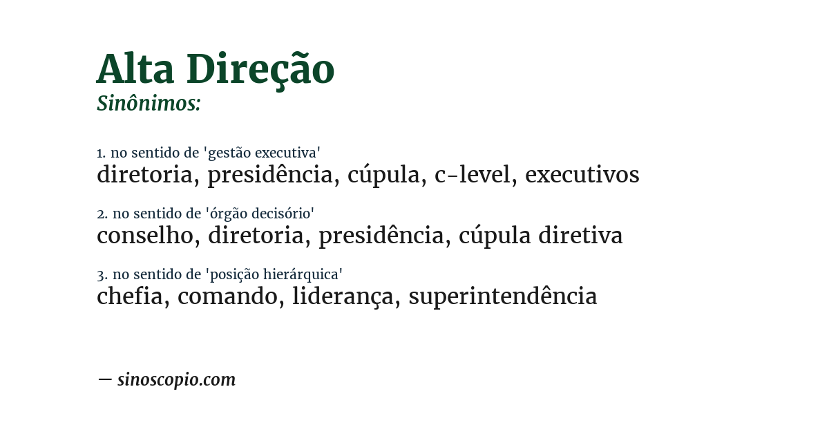 Sinônimo de alta direção
