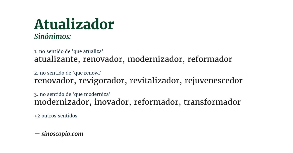 Sinônimo de atualizador