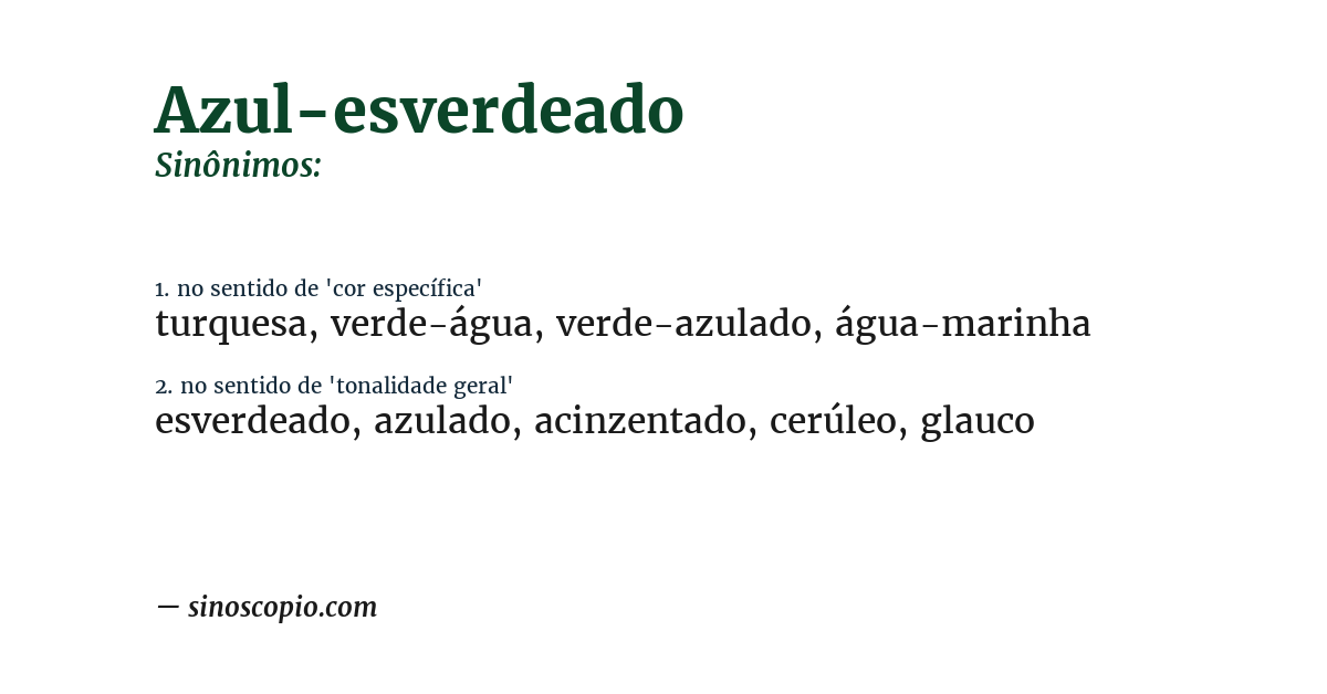 Sinônimo de azul-esverdeado