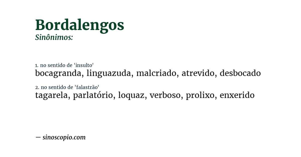 Sinônimo de bordalengos