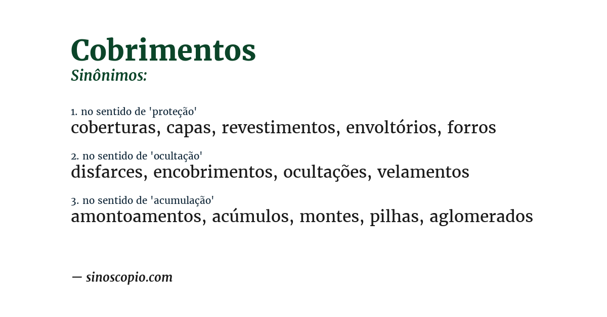 Sinônimo de cobrimentos