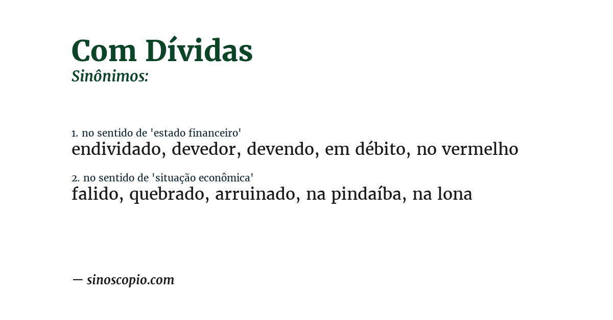 Sinônimo de com dívidas