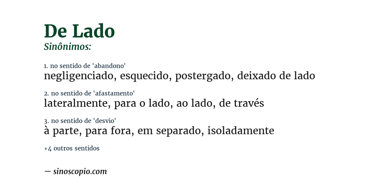 Sinônimo de de lado