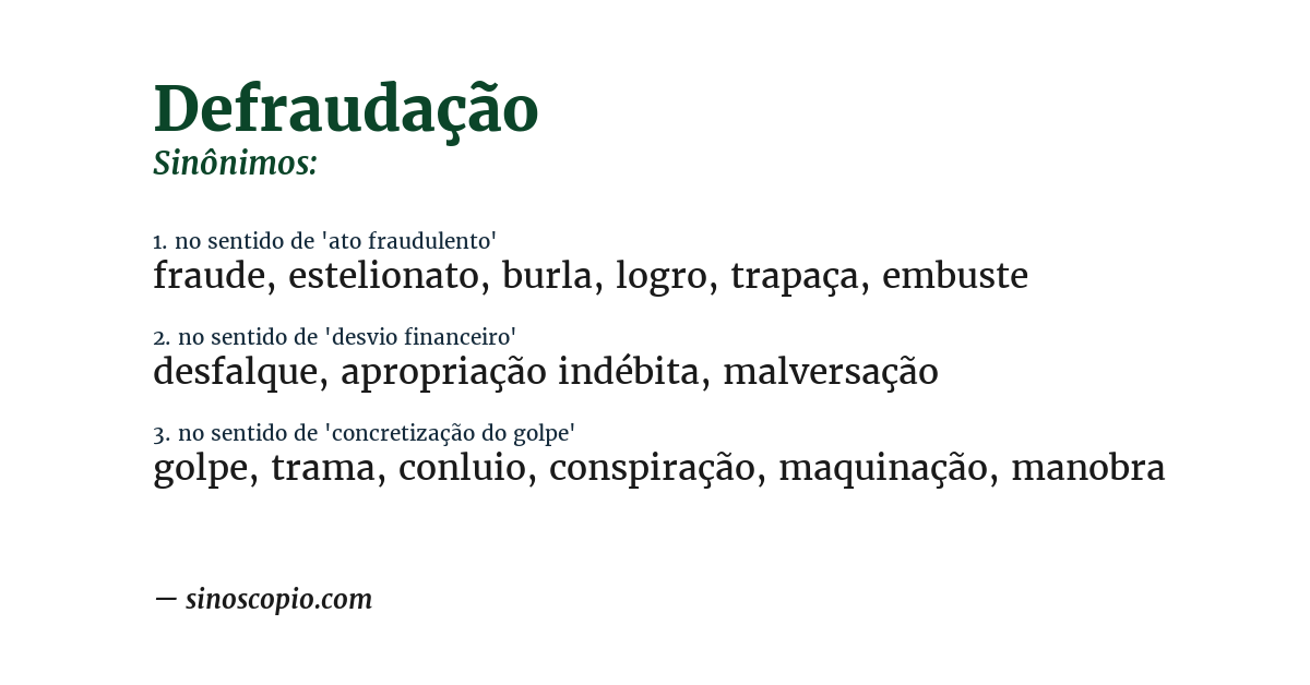 Sinônimo de defraudação