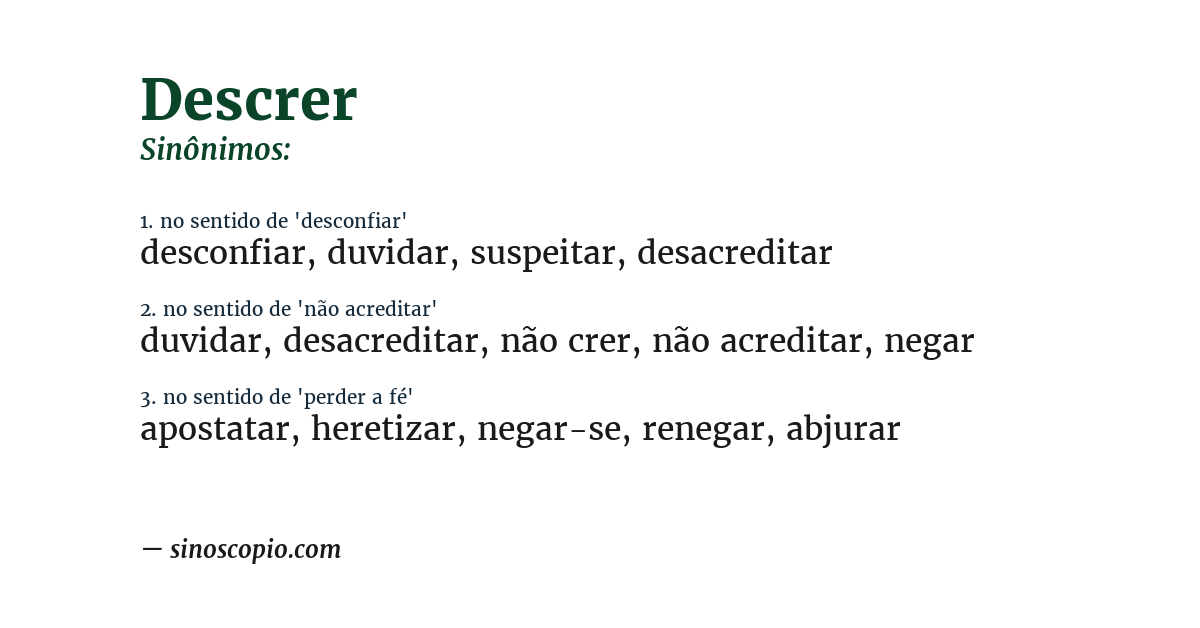 Sinônimo de descrer