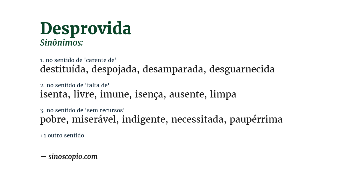Sinônimo de desprovida