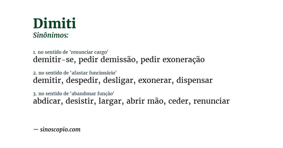Sinônimo de dimiti