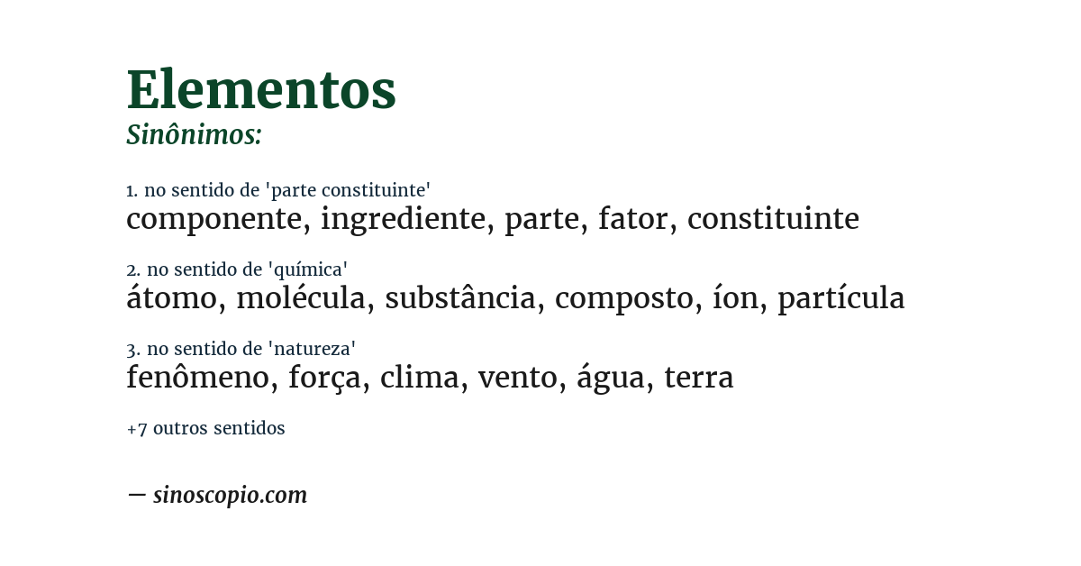 Sinônimo de elementos