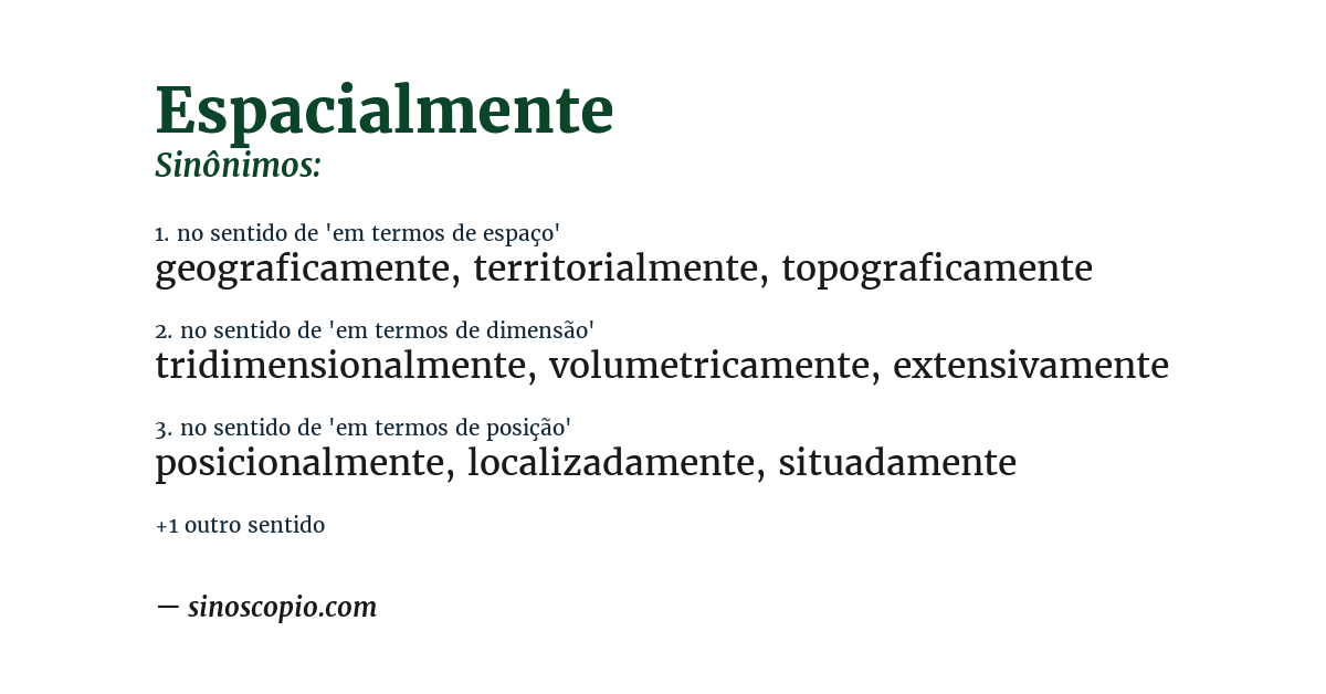 Sinônimo de espacialmente