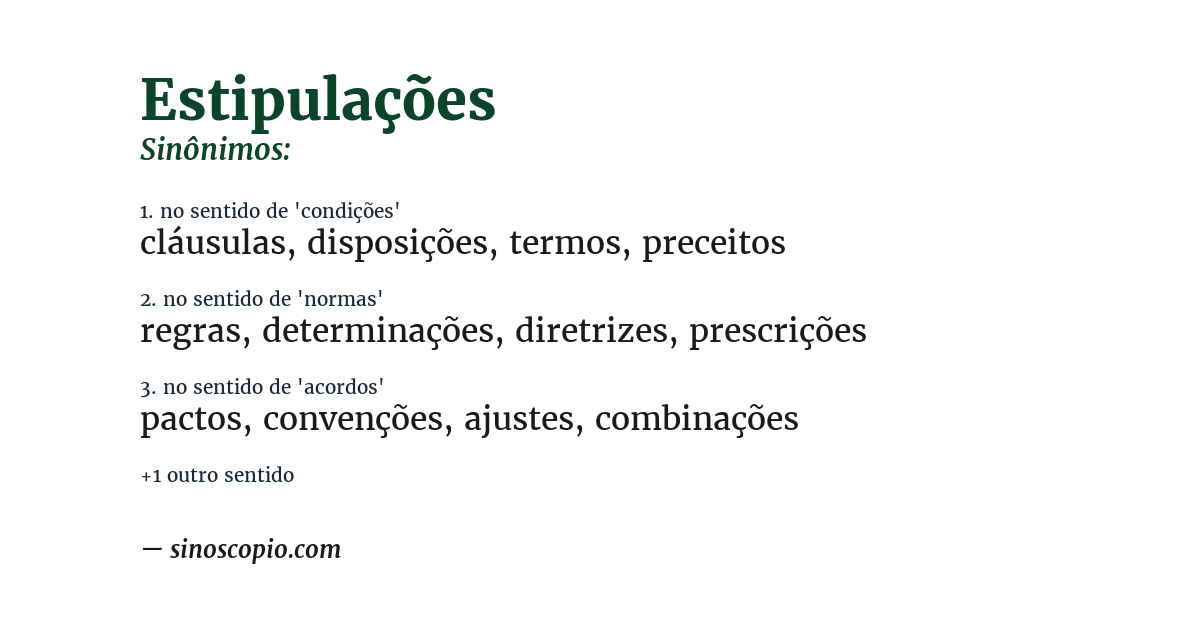Sinônimo de estipulações