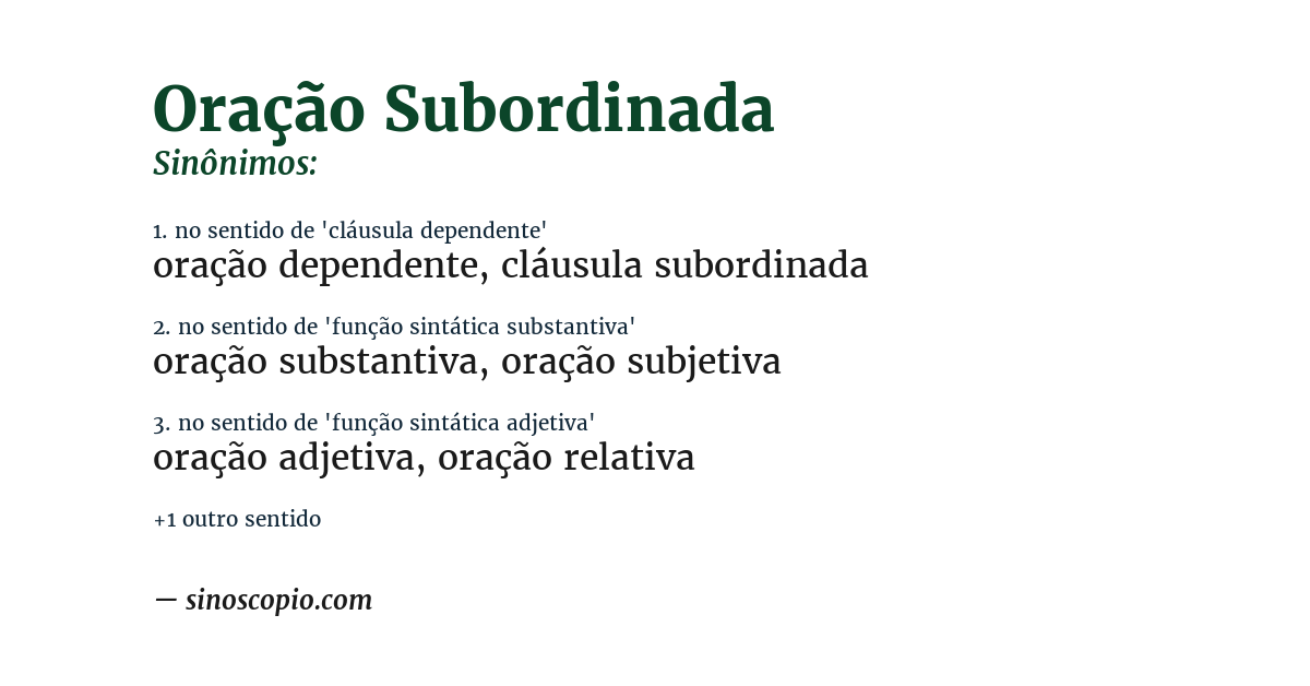 Sinônimo de oração subordinada