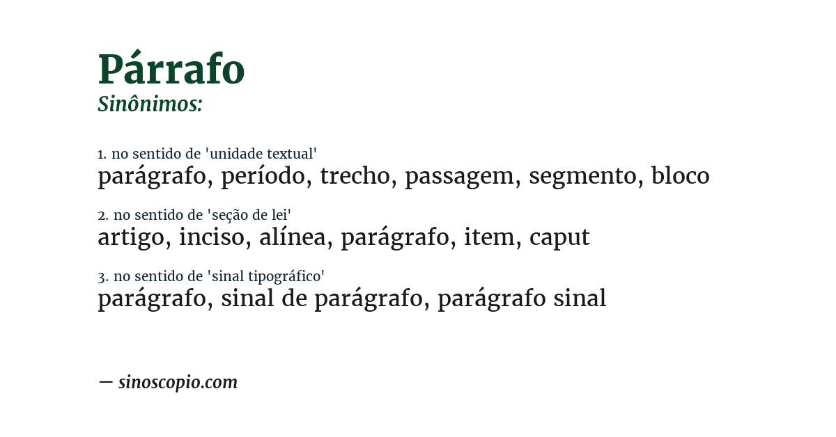 Sinônimo de párrafo