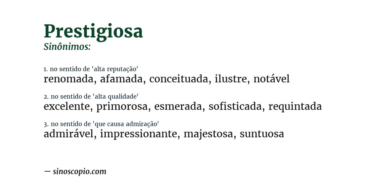 Sinônimo de prestigiosa