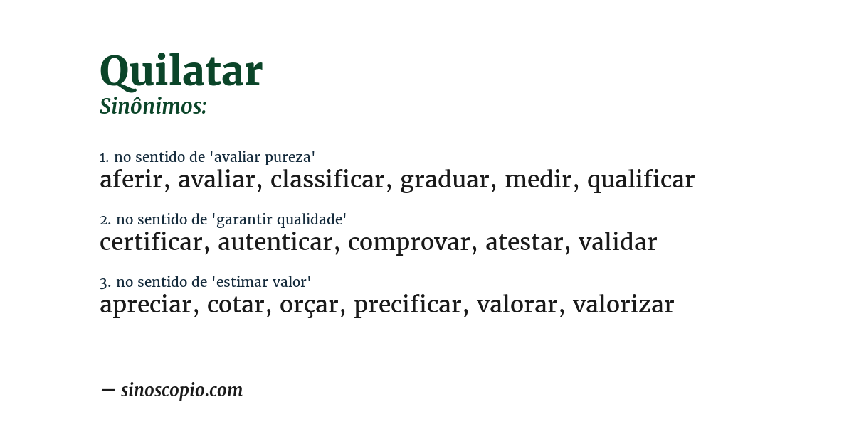 Sinônimo de quilatar