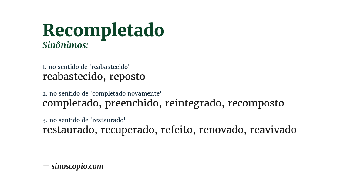 Sinônimo de recompletado