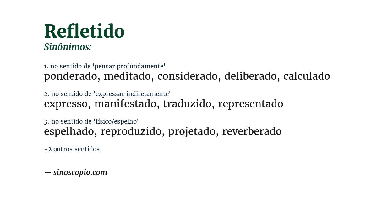 Sinônimo de refletido