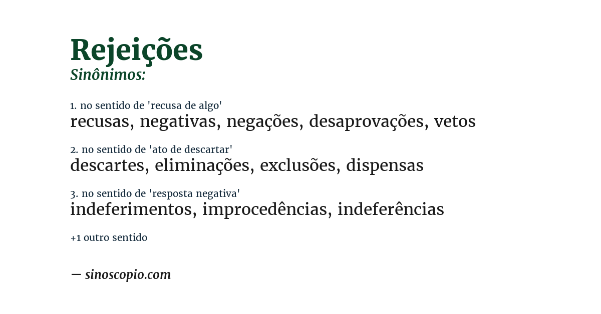 Sinônimo de rejeições