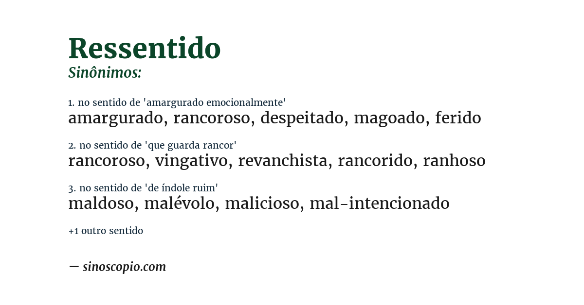 Sinônimo de ressentido
