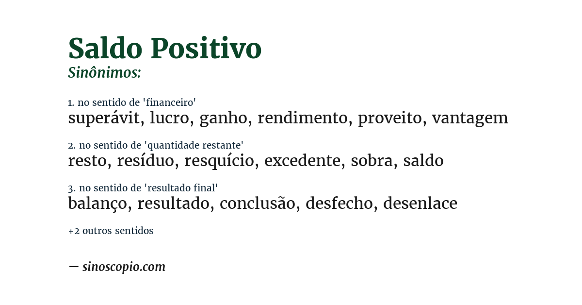 Sinônimo de saldo positivo