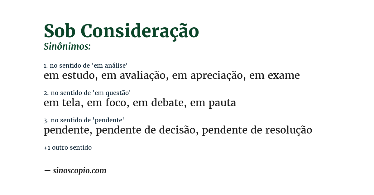 Sinônimo de sob consideração
