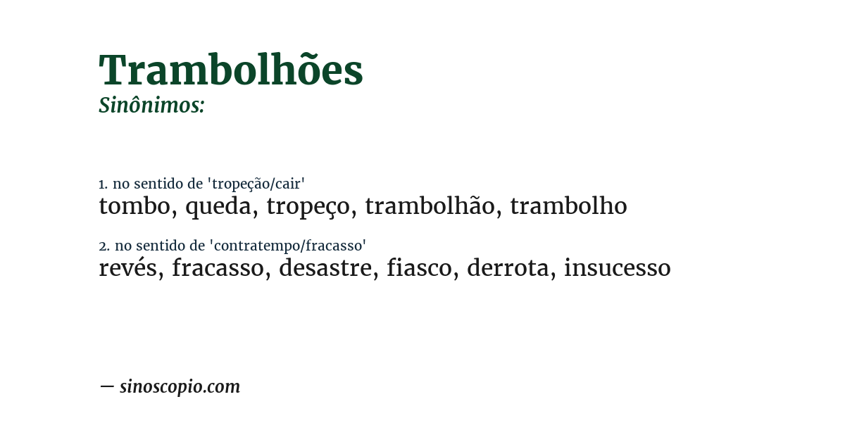 Sinônimo de trambolhões