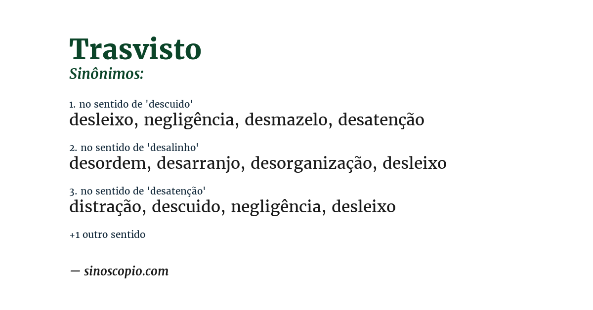 Sinônimo de trasvisto