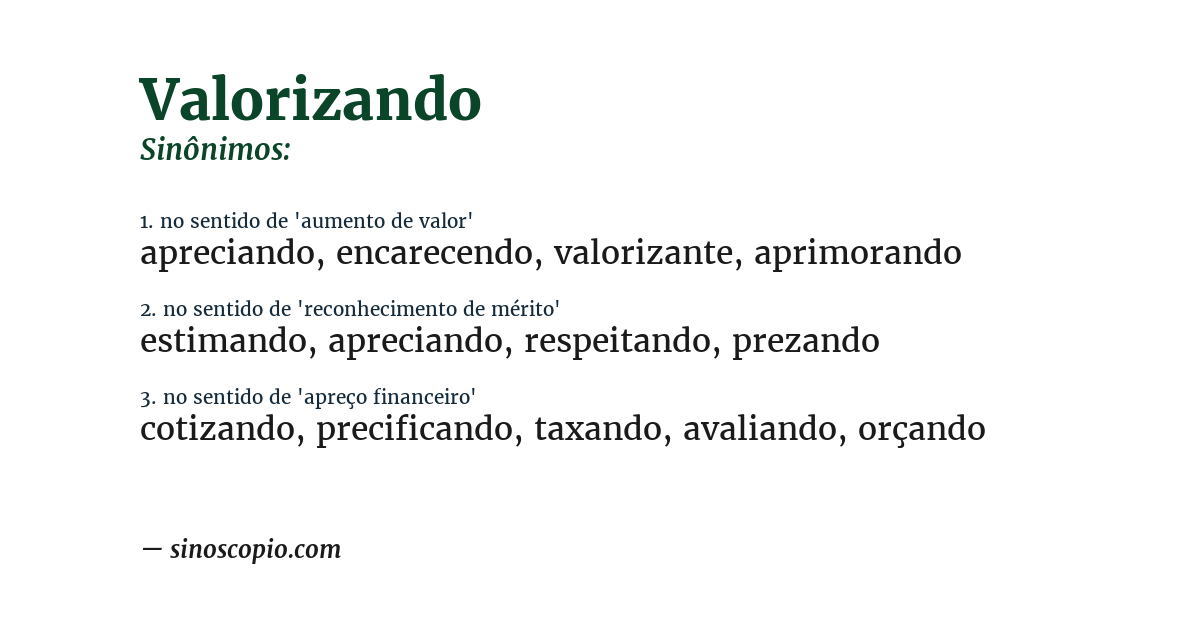 Sinônimo de valorizando
