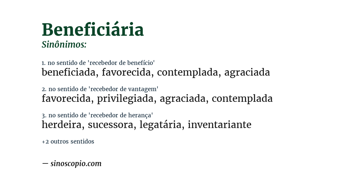 Sinônimo de beneficiária