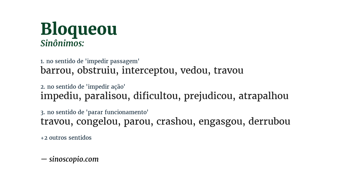 Sinônimo de bloqueou